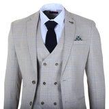 Luis - Men's Cream Plaid Check Slim Fit 3 Piece Suit