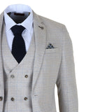 Luis - Men's Cream Plaid Check Slim Fit 3 Piece Suit