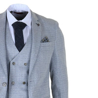 Luis - Men's Light Blue Plaid Check Slim Fit 3 Piece Suit