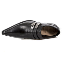 NEW ROCK M-2246-S14 NEWMAN SHOES Black Leather Buckle Steel Heel