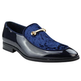 Men's Moccasin Loafers Shoes Leather Blue Lined Slip On Velvet Smart Formal Shoe
