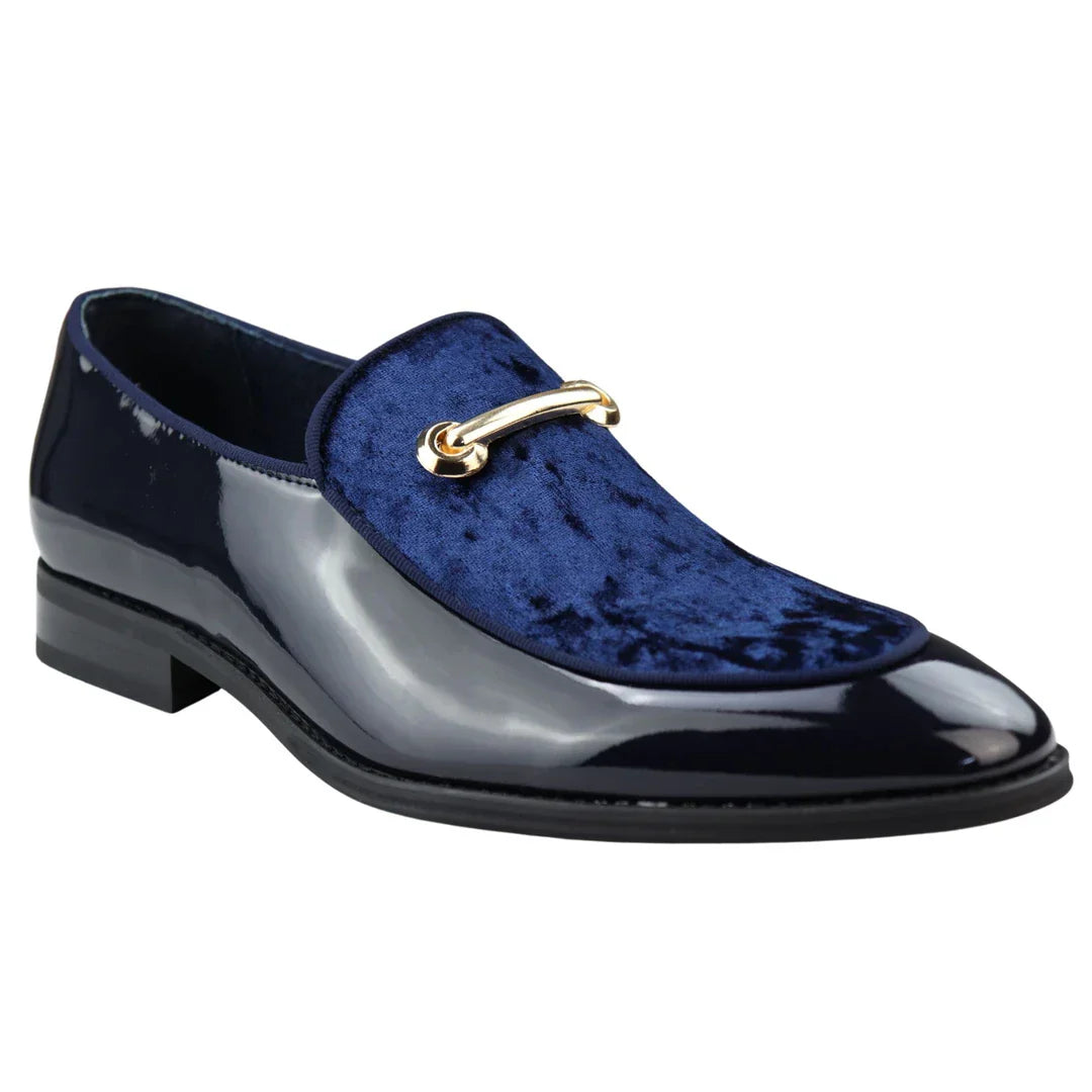 Men's Moccasin Loafers Shoes Leather Blue Lined Slip On Velvet Smart Formal Shoe