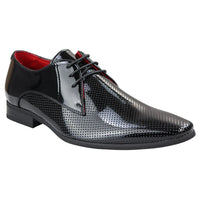 Mens Shoes Smart Formal Perforated Pointed Laced Black Patent Leather PU