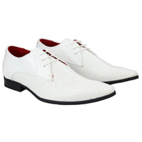 Mens Shoes Smart Formal Perforated Pointed Laced White Patent Leather PU