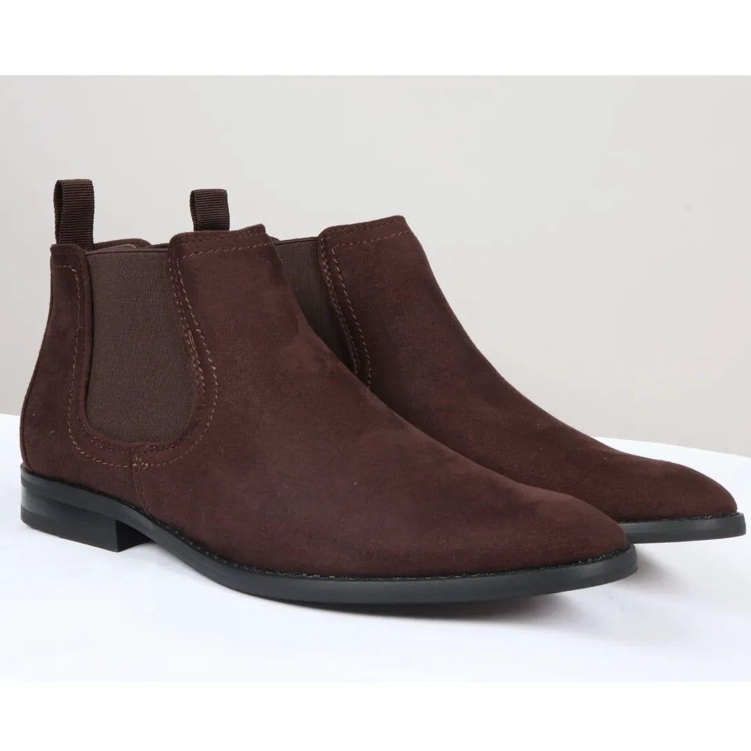 Men's Slip On Brown Suede Leather Lined Chelsea Boots