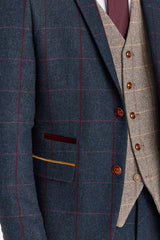 Madrid Navy Suit with Constrasting Harris Brown Tweed Waistcoat