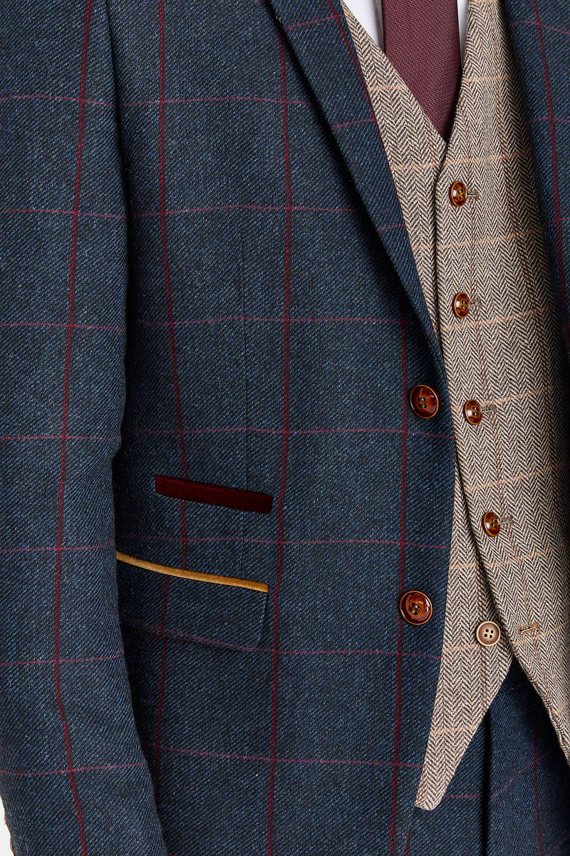 Madrid Navy Suit with Constrasting Harris Brown Tweed Waistcoat