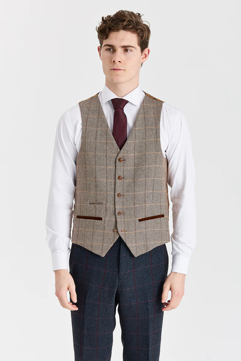 Madrid Navy Suit with Constrasting Harris Brown Tweed Waistcoat