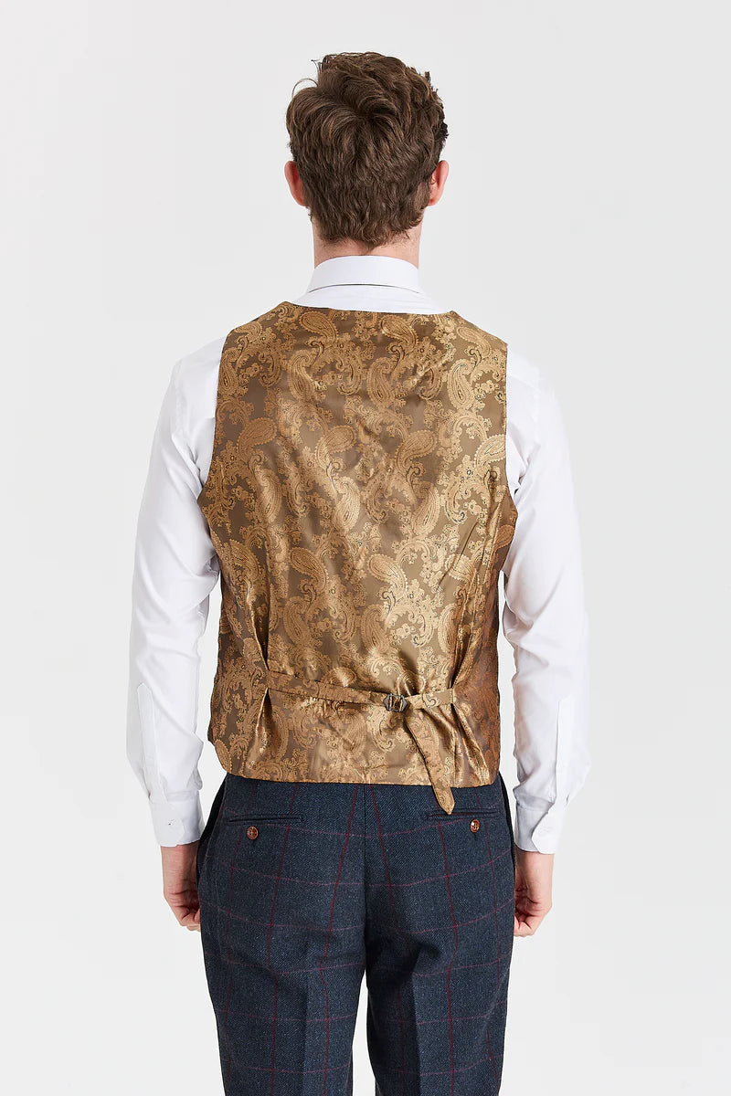 Madrid Navy Suit with Constrasting Harris Brown Tweed Waistcoat