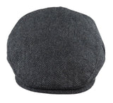 Men's Flat Cap Wool Herringbone Charcoal Tweed Classic 1920s Unisex Del Boy