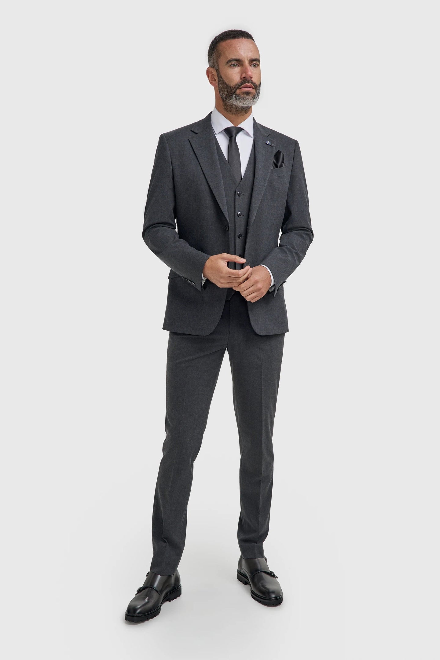 Malibu - Men's Charcoal Textured Grey 3 Piece Suit