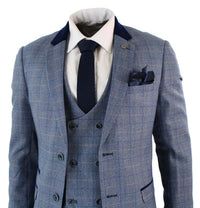 Mens 3 Piece Blue Check Suit - Marc Darcy Hilton