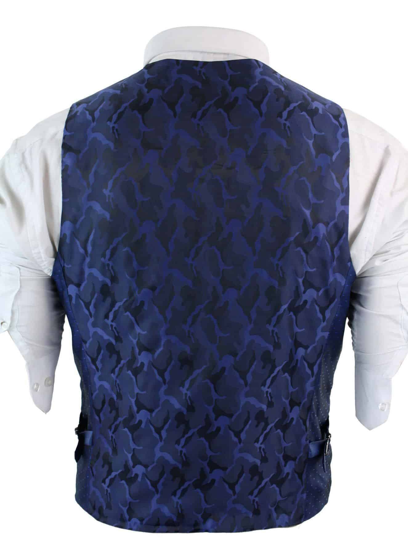 Mens Double Breasted Felt Tweed Vintage Retro Classic Waistcoat Slim Fit Herringbone-Melton DBC Blue
