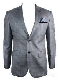 Mens Tweed Vintage Retro Grey Checked Blazer Elbow Patch Black Trim Tailored