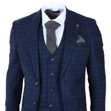 Marcos - Men's Navy Blue Plaid Check Slim Fit 3 Piece Suit