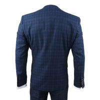 Marcos - Men's Navy Blue Plaid Check Slim Fit 3 Piece Suit