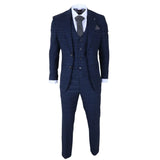 Marcos - Men's Navy Blue Plaid Check Slim Fit 3 Piece Suit