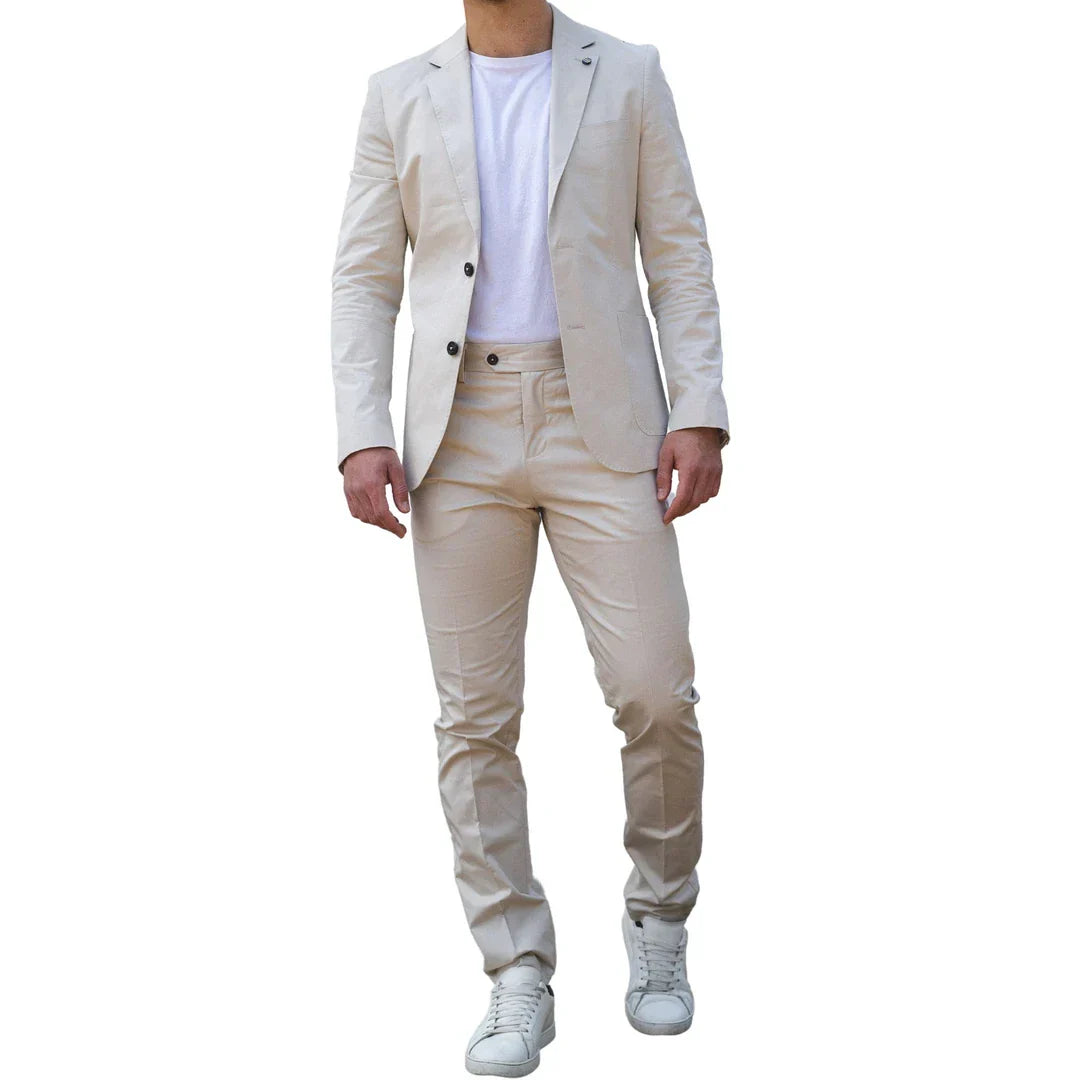 Mario - Men's 2 Piece Summer Suit Beige Office Wedding Classic Italian