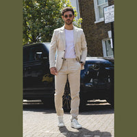 Mario - Men's 2 Piece Summer Suit Beige Office Wedding Classic Italian