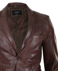 Mens Slim Fit Brown Leather Blazer