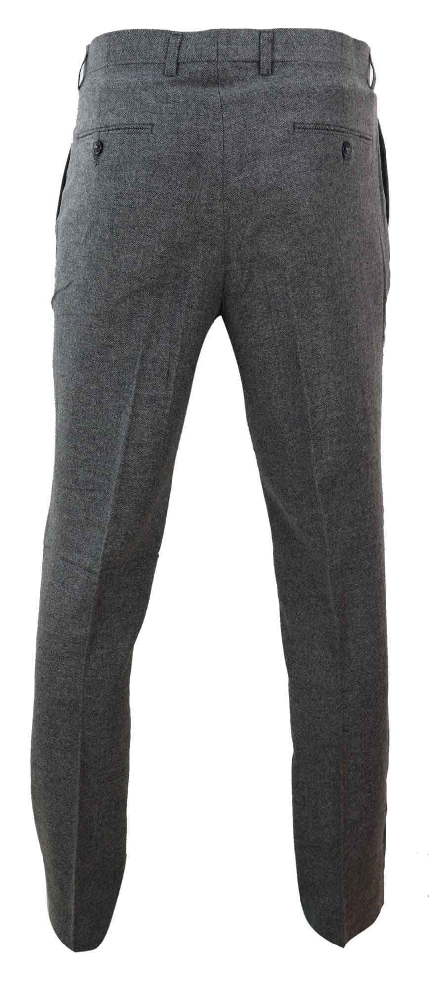 Mens Dark Grey Herringbone Tweed Trousers