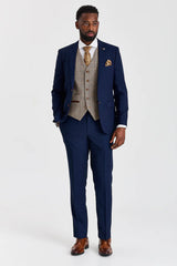 Mayfair Navy Textured Suit with Harris Brown Tweed Constrasting Waistcoat