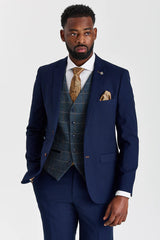 Mayfair Navy Textured Suit with Harris Navy Constrasting Tweed Waistcoat