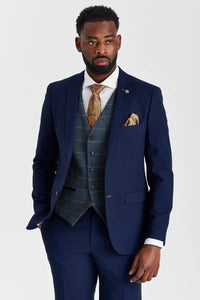 Mayfair Navy Textured Suit with Harris Navy Constrasting Tweed Waistcoat