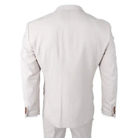 Mayfair - Men's 3 Piece Cream Suit With Navy Waistcoat