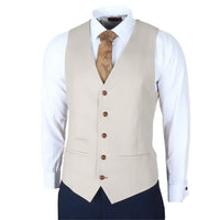 Mayfair - Men's 3 Piece Navy Suit With Cream Waistcoat