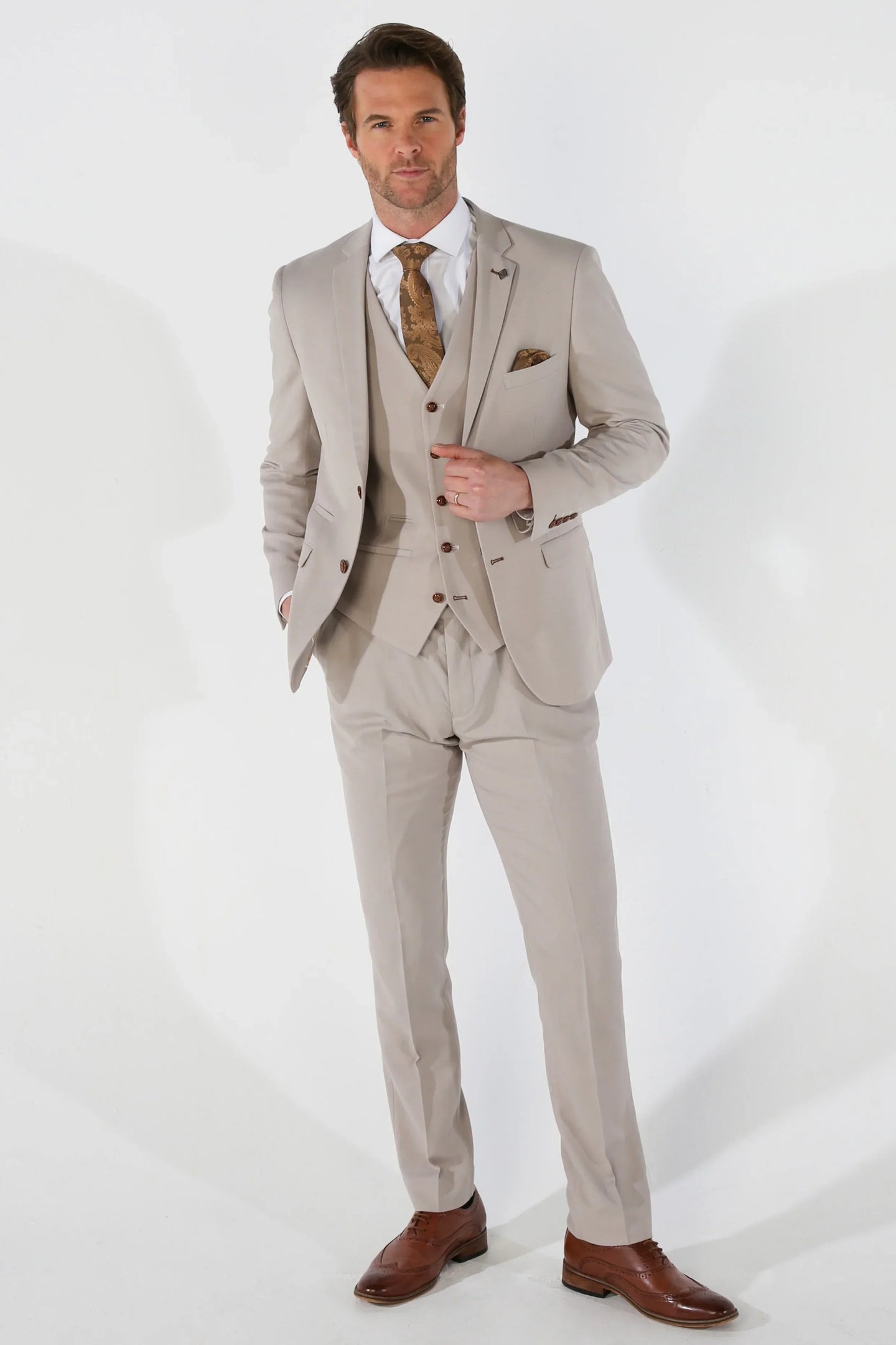 Mayfair - Men's 3 Peice Beige Birdseye Wedding Suit