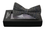 Mens Tweed Grey Herringbone Textured Marc Darcy Bow Ties Vintage Retro