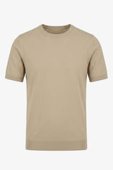 Men’s Beige Knitted T Shirt Regular Fit Crew Neck Short Sleeve Top