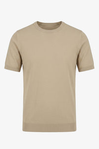 Men’s Beige Knitted T Shirt Regular Fit Crew Neck Short Sleeve Top