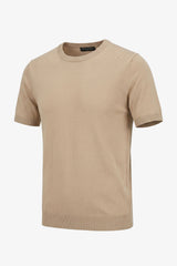 Men’s Beige Knitted T Shirt Regular Fit Crew Neck Short Sleeve Top