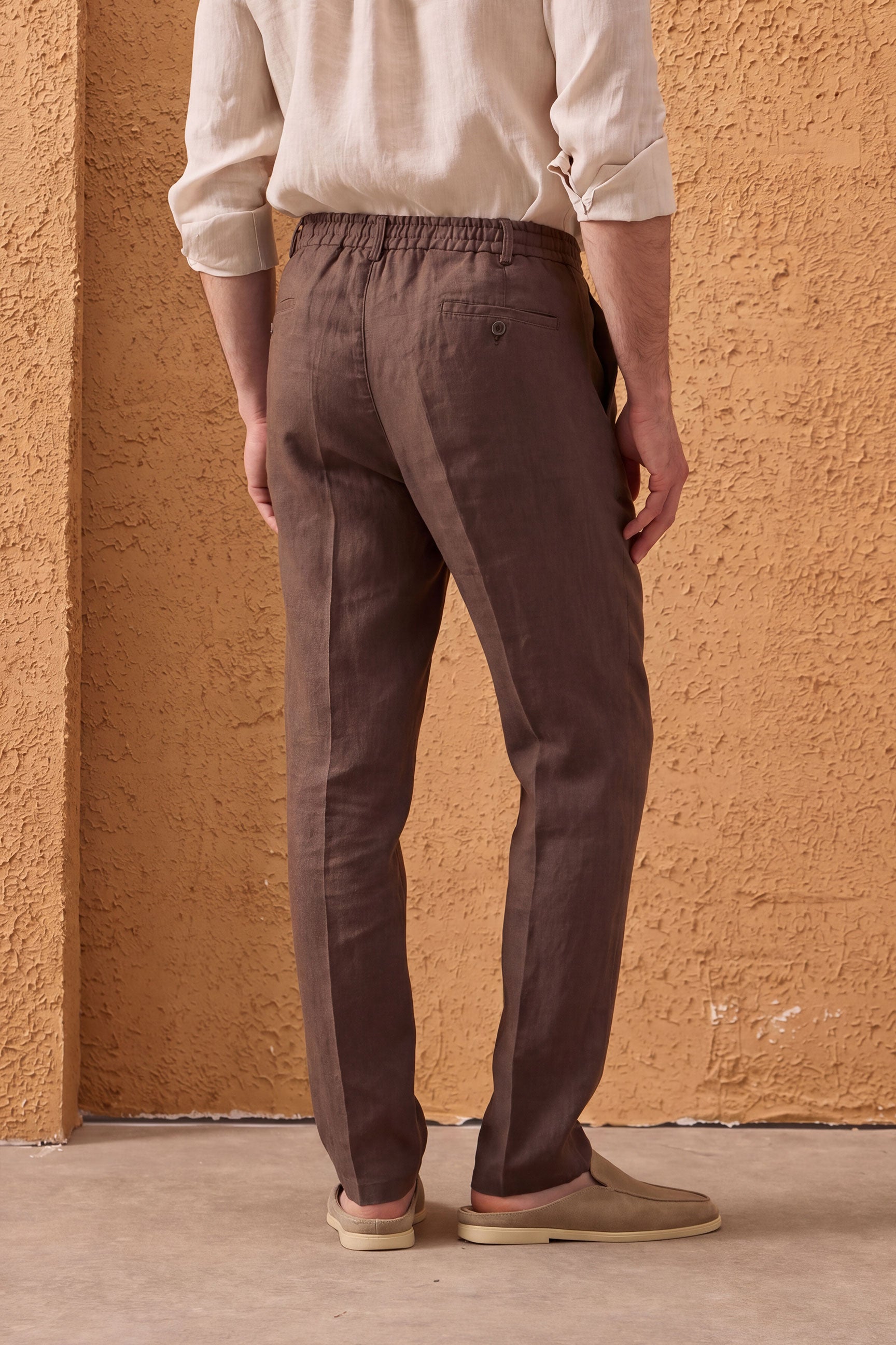 Men’s Beige Zip Linen Jacket & Brown Trousers Set Smart Casual Summer Outfit
