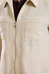 Men’s Beige Zip Linen Jacket & Brown Trousers Set Smart Casual Summer Outfit