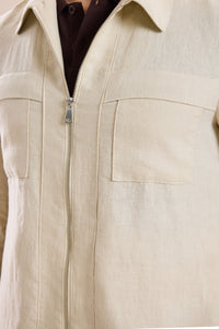 Men’s Beige Zip Linen Jacket & Brown Trousers Set Smart Casual Summer Outfit