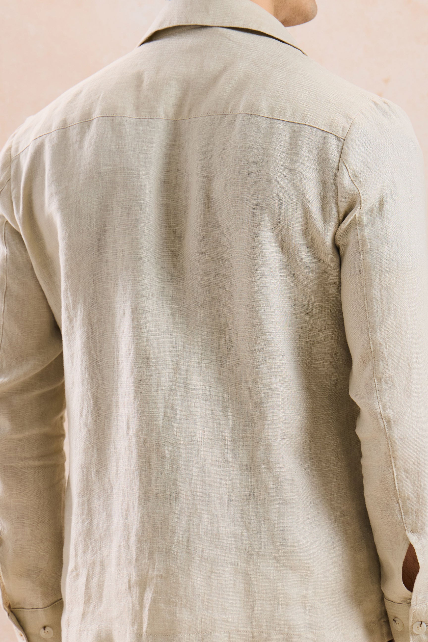 Men’s Beige Zip Linen Jacket & Brown Trousers Set Smart Casual Summer Outfit