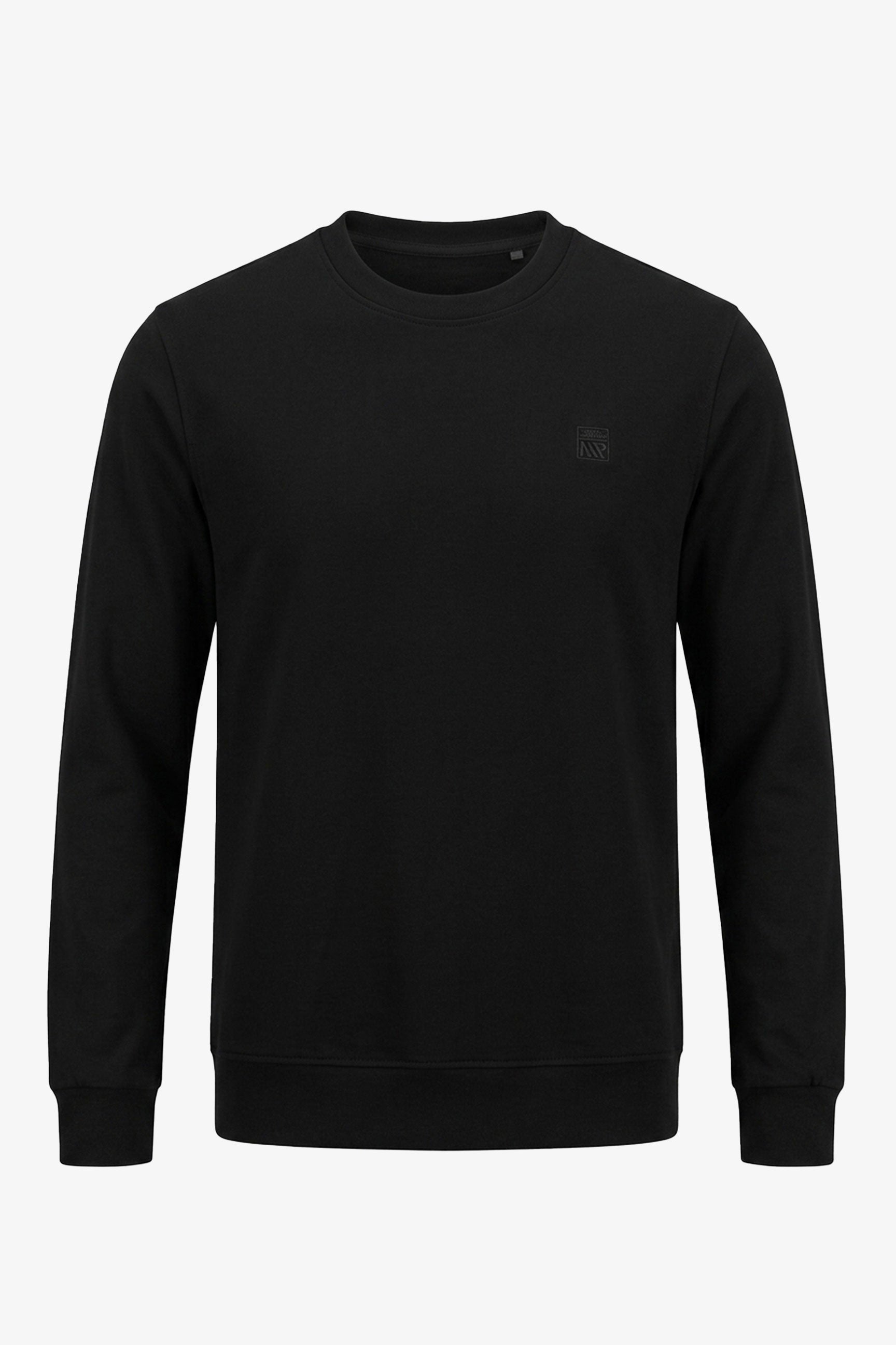 Men’s Black Cotton Blend Crew Neck Sweatshirt Long Sleeve Stretch Pullover