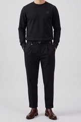 Men’s Black Cotton Blend Crew Neck Sweatshirt Long Sleeve Stretch Pullover