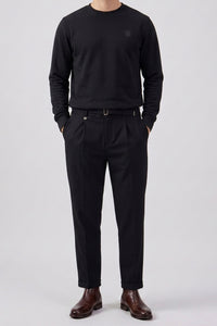 Men’s Black Cotton Blend Crew Neck Sweatshirt Long Sleeve Stretch Pullover