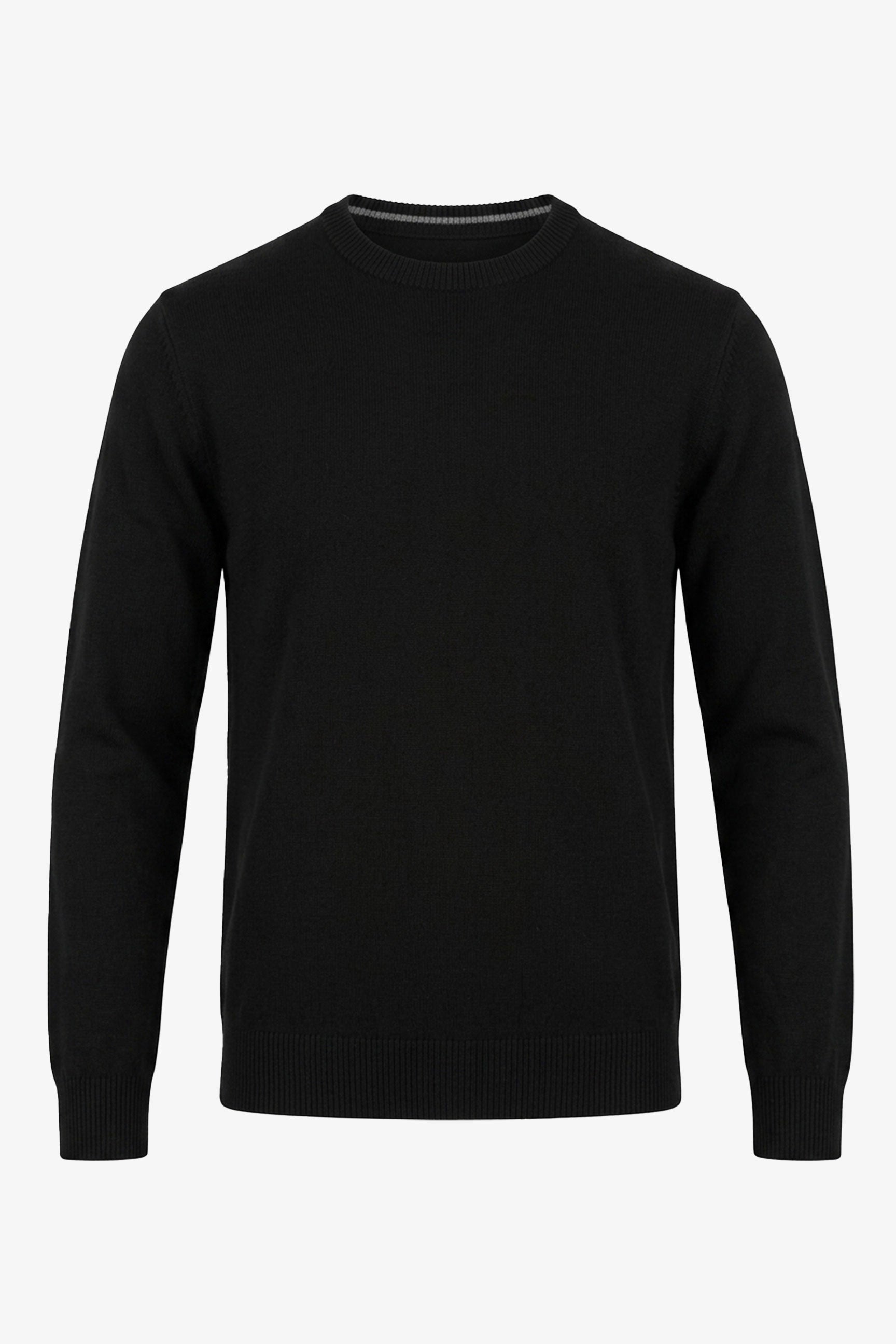 Men’s Black Knitted Crew Neck Sweater Acrylic Pullover Jumper