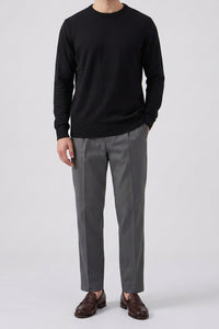 Men’s Black Knitted Crew Neck Sweater Acrylic Pullover Jumper