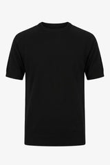 Men’s Black Knitted T Shirt Regular Fit Crew Neck Short Sleeve Top