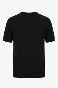 Men’s Black Knitted T Shirt Regular Fit Crew Neck Short Sleeve Top