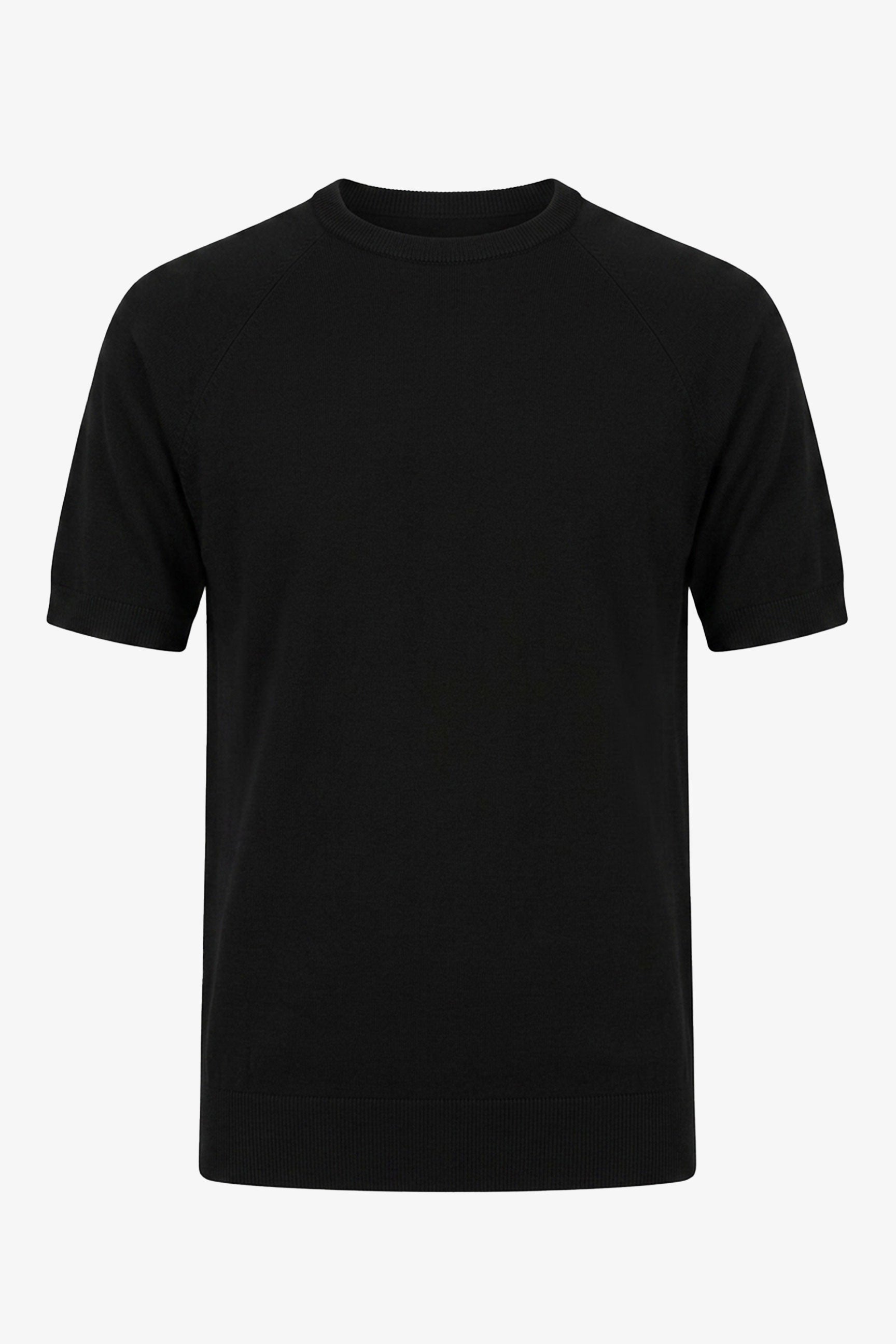 Men’s Black Knitted T Shirt Regular Fit Crew Neck Short Sleeve Top