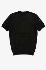 Men’s Black Knitted T Shirt Regular Fit Crew Neck Short Sleeve Top