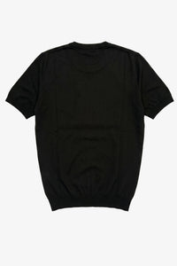 Men’s Black Knitted T Shirt Regular Fit Crew Neck Short Sleeve Top