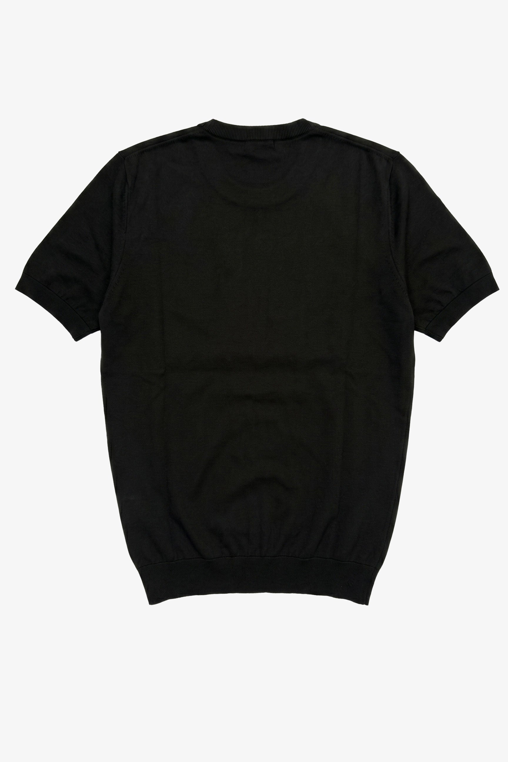 Men’s Black Knitted T Shirt Regular Fit Crew Neck Short Sleeve Top